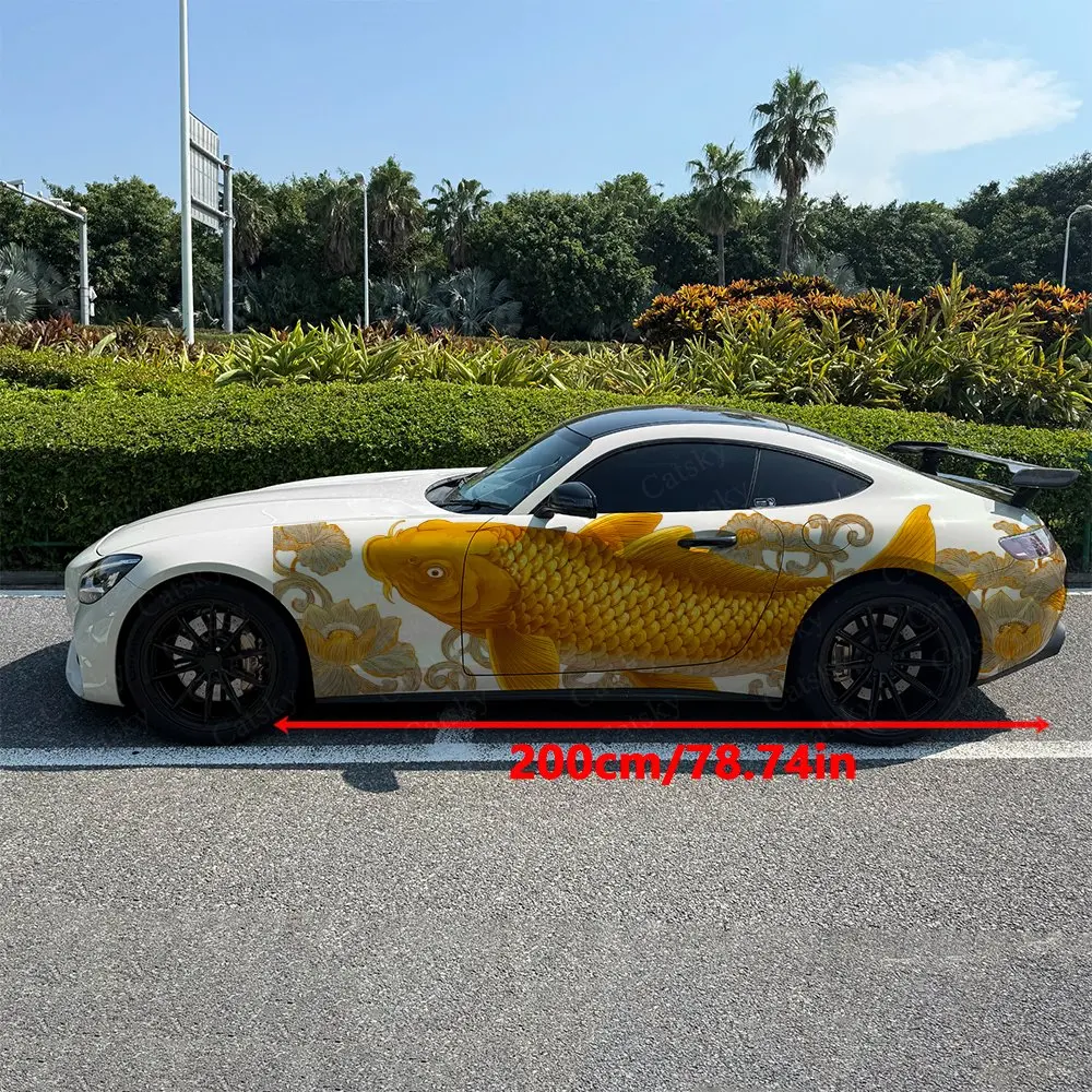 2pcs Auspicious Pattern Gilded Koi, Fade-resistant, Enhance Vehicle Aesthetics With Bold Artistic Design Car Vinyl Wraps