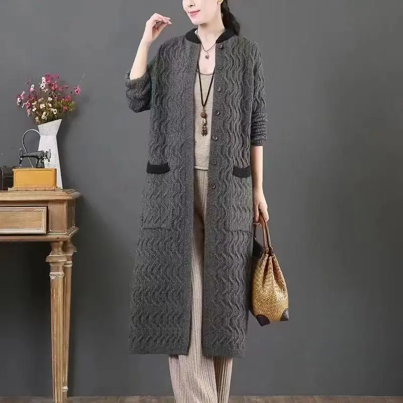 Cardigan lavorato a maglia con colletto in piedi con colletto in piedi moda autunno inverno da donna