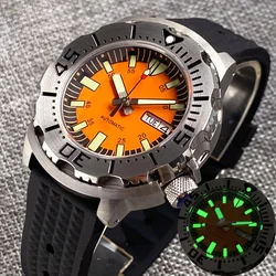 42mm Watch For Men Green Luminou Monster Tandorio 200m Waterproof NH36 Automatic Orange Dial Steel Bracelet Sapphire Glass