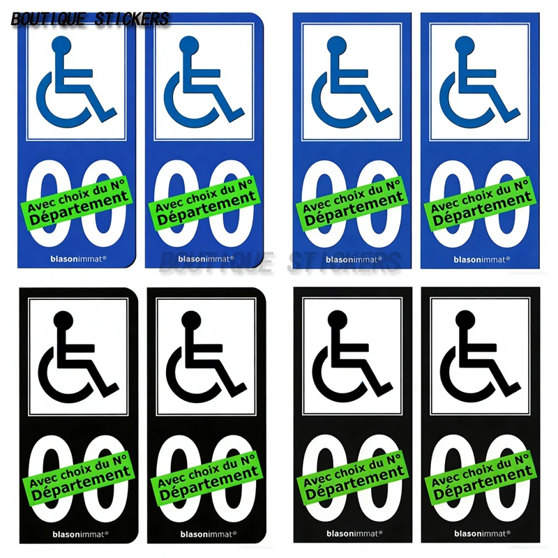 2Pcs Exquisite French licenseplate stickers in Accessible aux personnes handicapées Auto Moto PVC autocollant