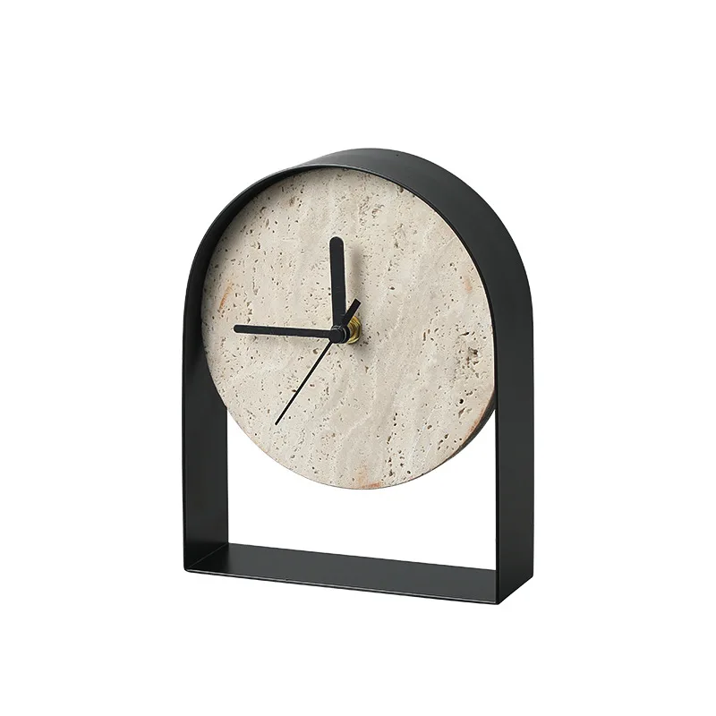 Modern wabi sabi creative geometric cave stone table clock ornament, study display case home decoration