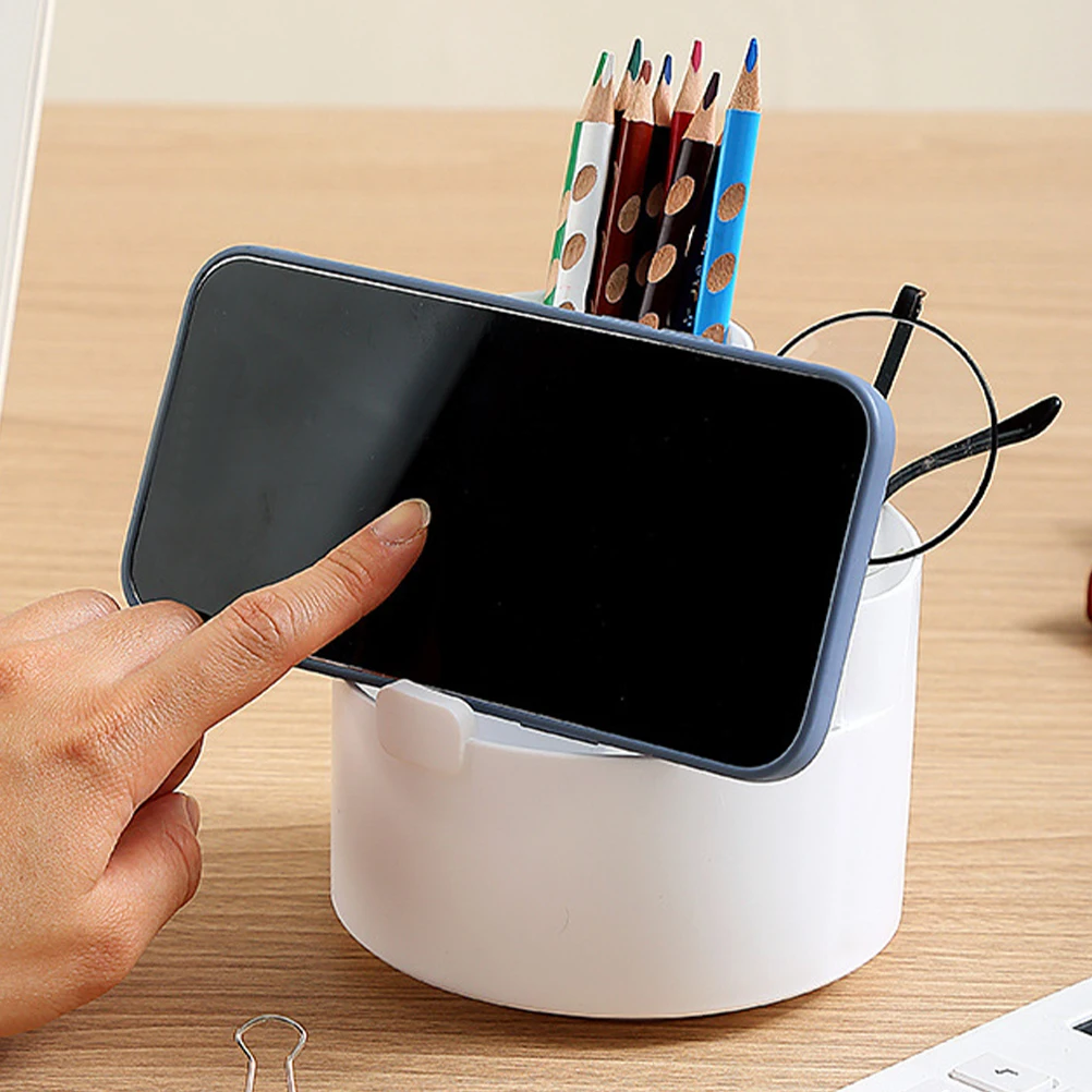 

3-Compartment Rotating Pen Holder Desktop Pencil Holder Smooth Polished Surface Office Makeup Brush Organizer Sundries Storage