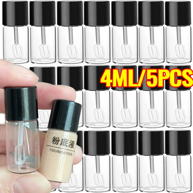 

1/2/5PCS 4ML Mini Glass Sample Bottles with Digging Spoon Refillable Cosmetics Empty Liquid Foundation Container Travel Bottle