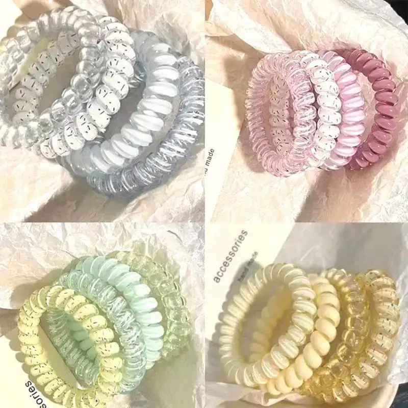 4Pcs Transparent Spiral Hair Ties Waterproof Elastic Telephone Wire Hair Bands for Women Party Dating Daily Wear