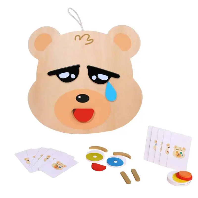 Expressions Puzzle Toy Wooden Face Changing Puzzle Game Cartoon Bear Shape Wooden Jigsaw Puzzles Educational Games For