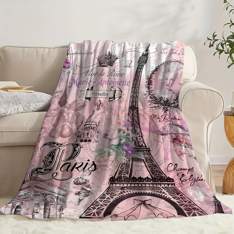 1pc Eiffel Tower Pattern Flannel Blanket, Gift Blanket for Family and Friends, Nap Blanket, Throw Blanket, Multi-purpose Blanket