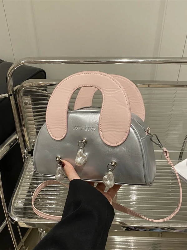 Trendy  Shaped Shoulder Bag for Women Spring 2025 Color Block Handbag Versatile Crossbody Bag Commuter Style PU Leather