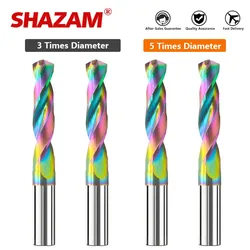 SHAZAM 1.0MM-14.0MM 3/5D Tungsten Steel Colorful Coating Twists Drill CNC Machining Tool For Aluminum Fixed Shank Drilling Bit