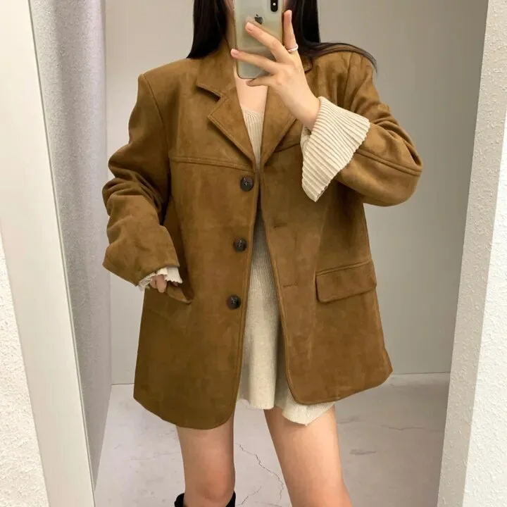 Women's Loose Comfortable Casual Single Breasted Blazer Long Sleeve Lapel Collar Commute Wear All Match Fashion Clothing Blazer