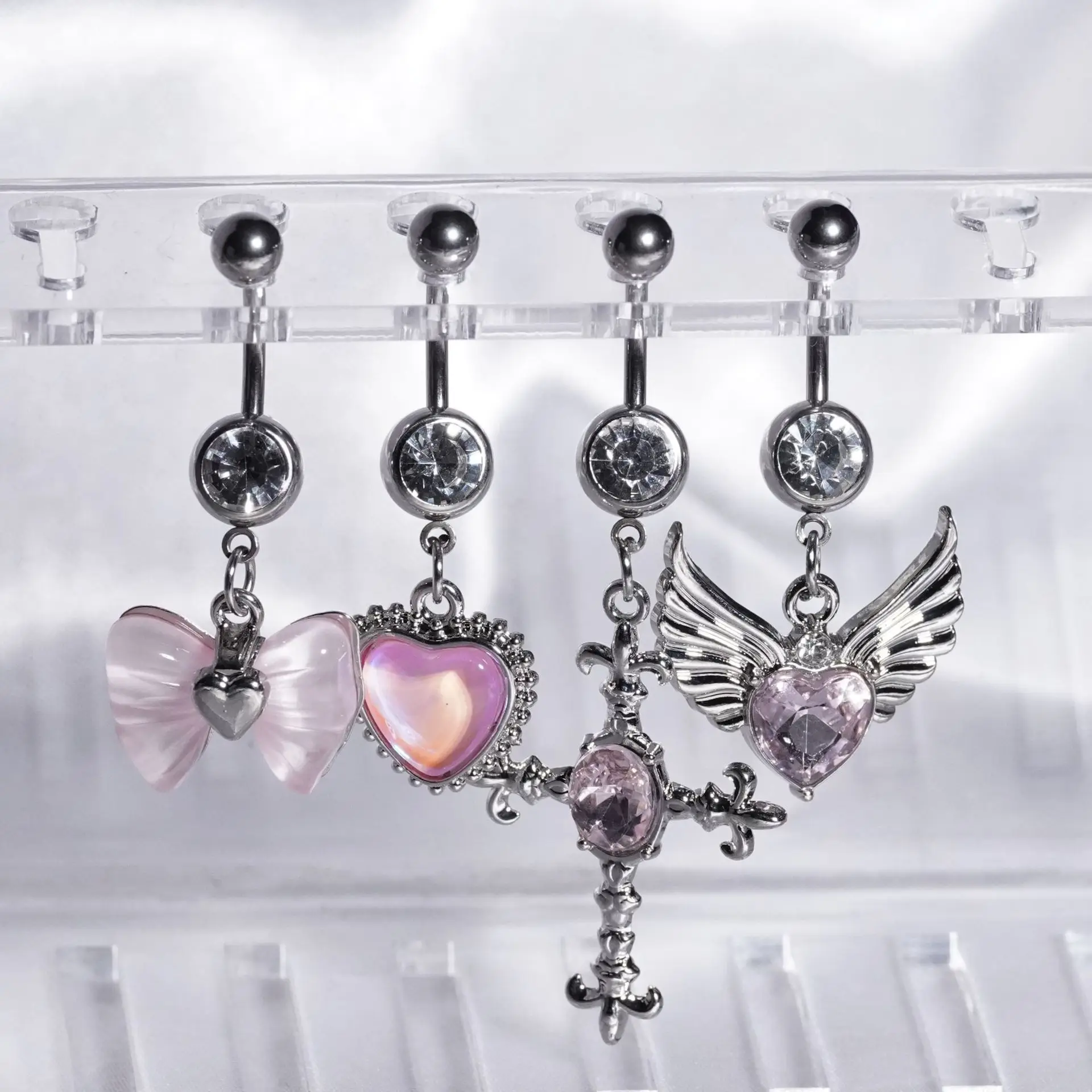 

New Surgical Steel Heart Belly Button Rings 14G Pink Zircon Belly Piercing Ombligo Y2K for Women Navel Piercing Nombril Jewelry
