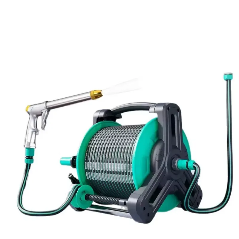 Portable Mini Plastic High Pressure Garden Hose Reel Set Lightweight for Balcony Terrace and Small Backyard