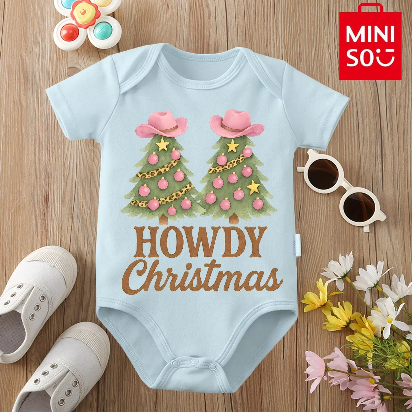 

Pure Cotton MINISO Cloths Happy First Christmas Santa Claus Onesie Jumpsuit Bodysuit for 0-12 Months Newborn Best Gift for Baby