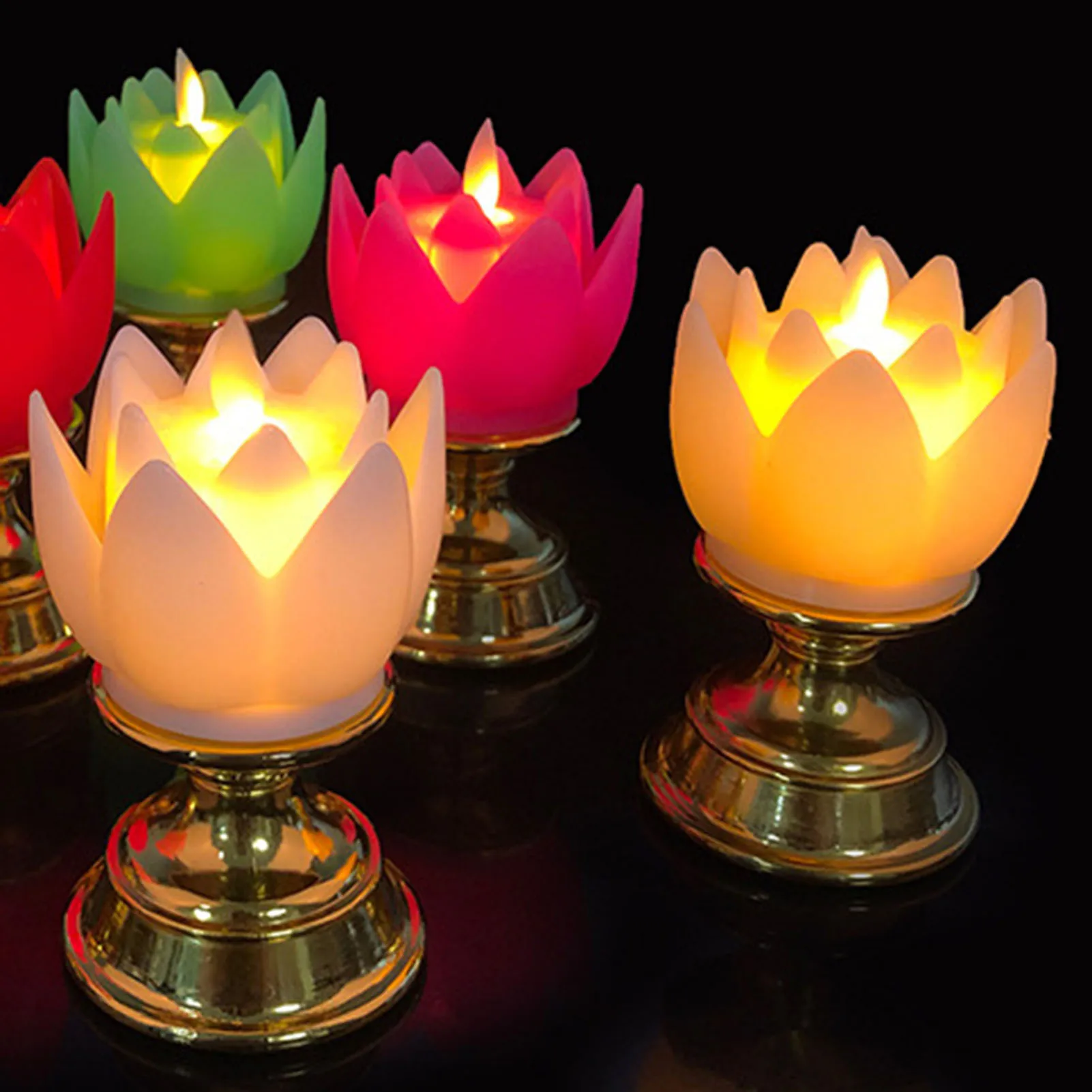 LED Lotus Lamp Colorful Soft Natural Light Buddha Lamps Prayer Accessories Office Living Room Buddhist Temple Decoration