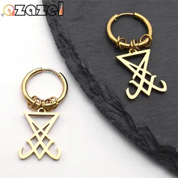 Lucifer and Satan Hoop Dangle Earrings Women Men Stainless Steel Sigil Of Lucifer Satan Gothic Occult Earring Jewelry E1714S08