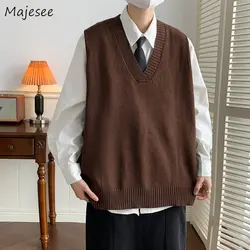 Sweater Vest Men Vintage Knitting Spring Sleeveless Fashion Loose Couple Chandails Clothing Classic All-match Streetwear Male