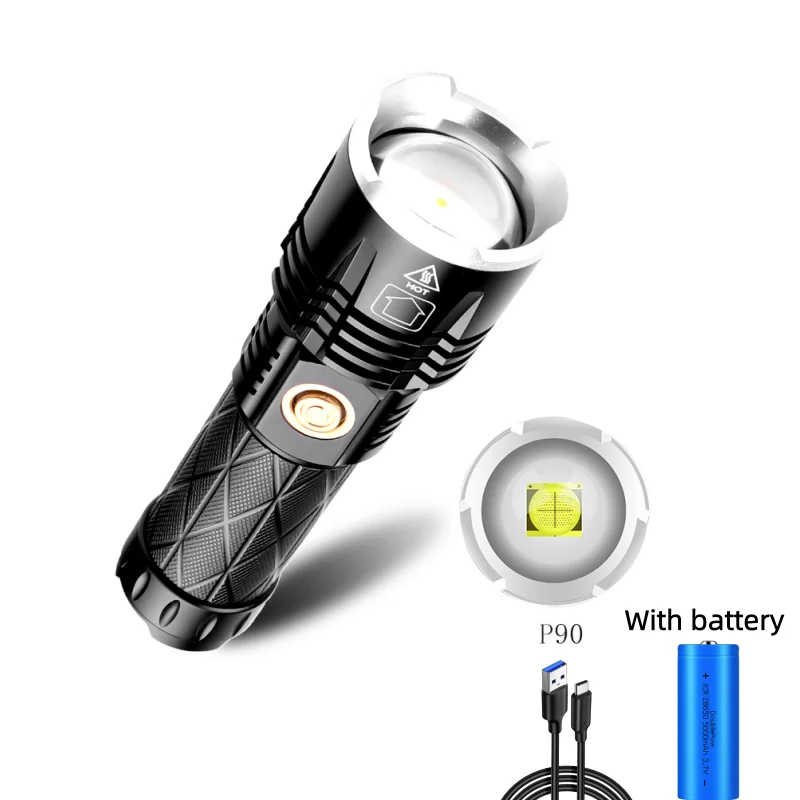 JIASHUAIXIN Nieuwe XHP90 zaklamp Type-C Opladen Telescopische zoom Ingang Uitgang Zaklamp met hoge intensiteit