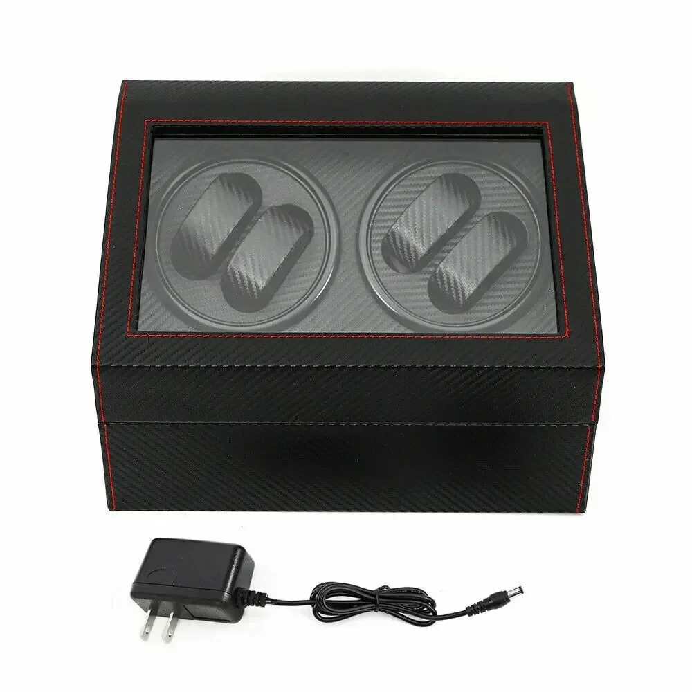 4+6 Automatic Rotation Watch Winder Box Carbon Fiber Watch Display black for Christmas gifts，Product Display