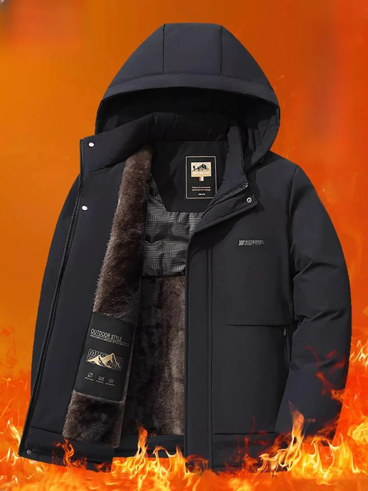 

Thiened Fce Lined Casual Men's Cotton Jaet Warm Busin Casual Winter Coat Dad Sle Faionable Urban Nylon Fabric