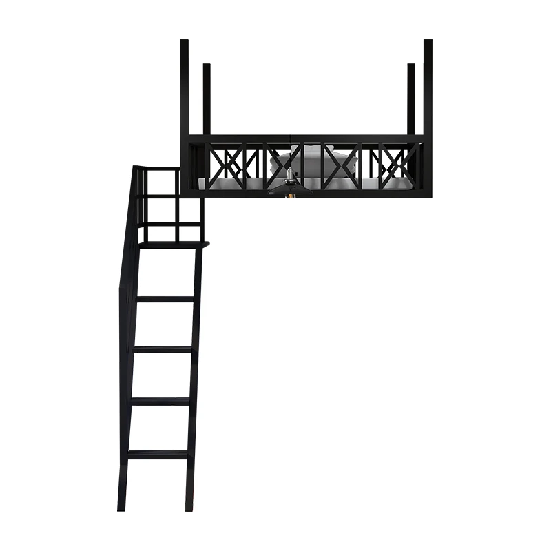 

Iron art apartment elevated second floor attic hanging wall small loft bed