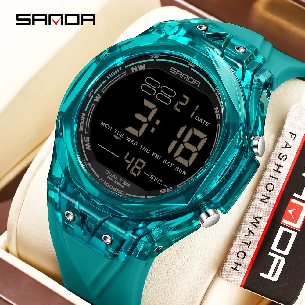 SANDA 6289 Orologio elettronico per studenti di moda Orologio sportivo multifunzionale con sveglia a LED impermeabile Orologio digitale con timer da uomo