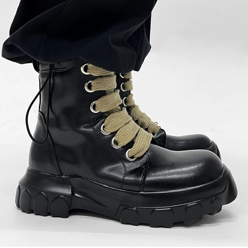 italian brand designer boots for men fashion platform shoes cowboy original leather boot punk gothic high motorcycle botas male - view 2