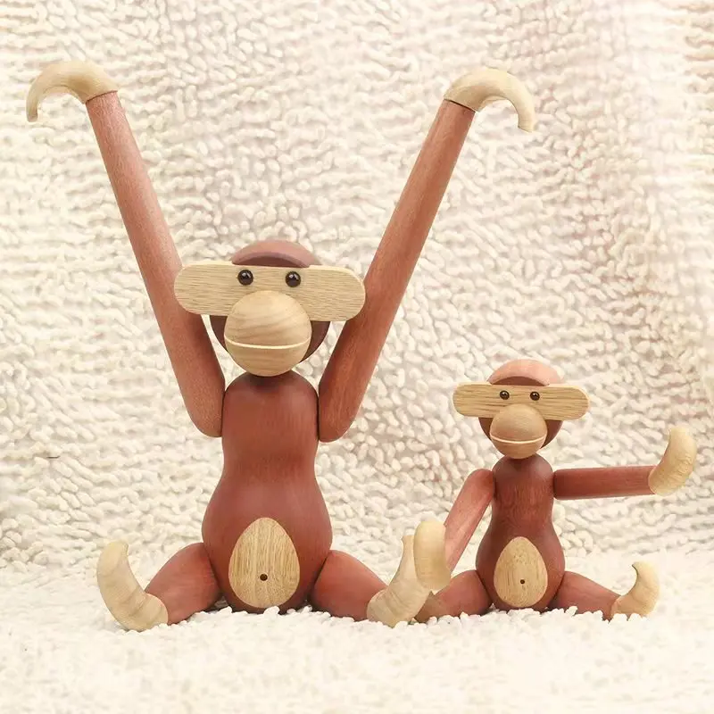 Wooden Monkey Ornaments Nordic Style Solid Wood Home Decoration Living Room Creative Puppet Wooden Crafts