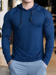 Sports hooded Men Fast Dry Breathable High Quality elastic Running Fashion Shirts Traning Bodybuilding Man Fitness long Sleeves