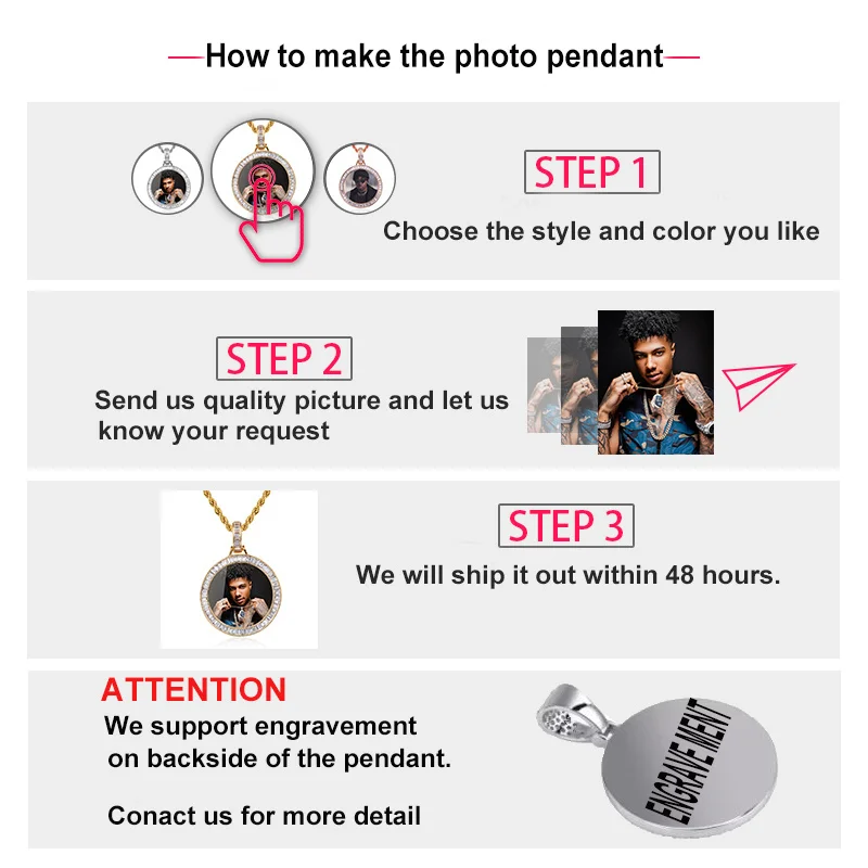 UWIN شخصية صورة المعلقات مع 20 مللي متر الثقيلة Bagueteecz الكوبية سلسلة قلادة اليدوية موضة الهيب هوب مجوهرات للرجال #6