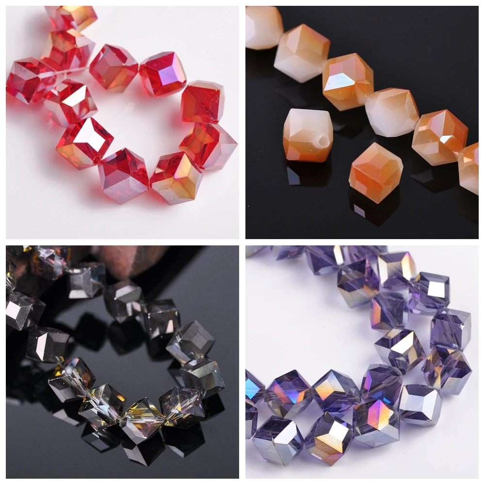 10pcs Diagonal Hole 10mm Cube Square Faceted Crystal Glass Loose Crafts Beads For Jewelry Making DIY