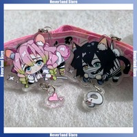 Kawaii Tanjirou Nezuko Keychain Cartoon Iguro Tomioka Acrylic Keyring Demon Slayer Anime Peripheral Backpack Charm Gifts