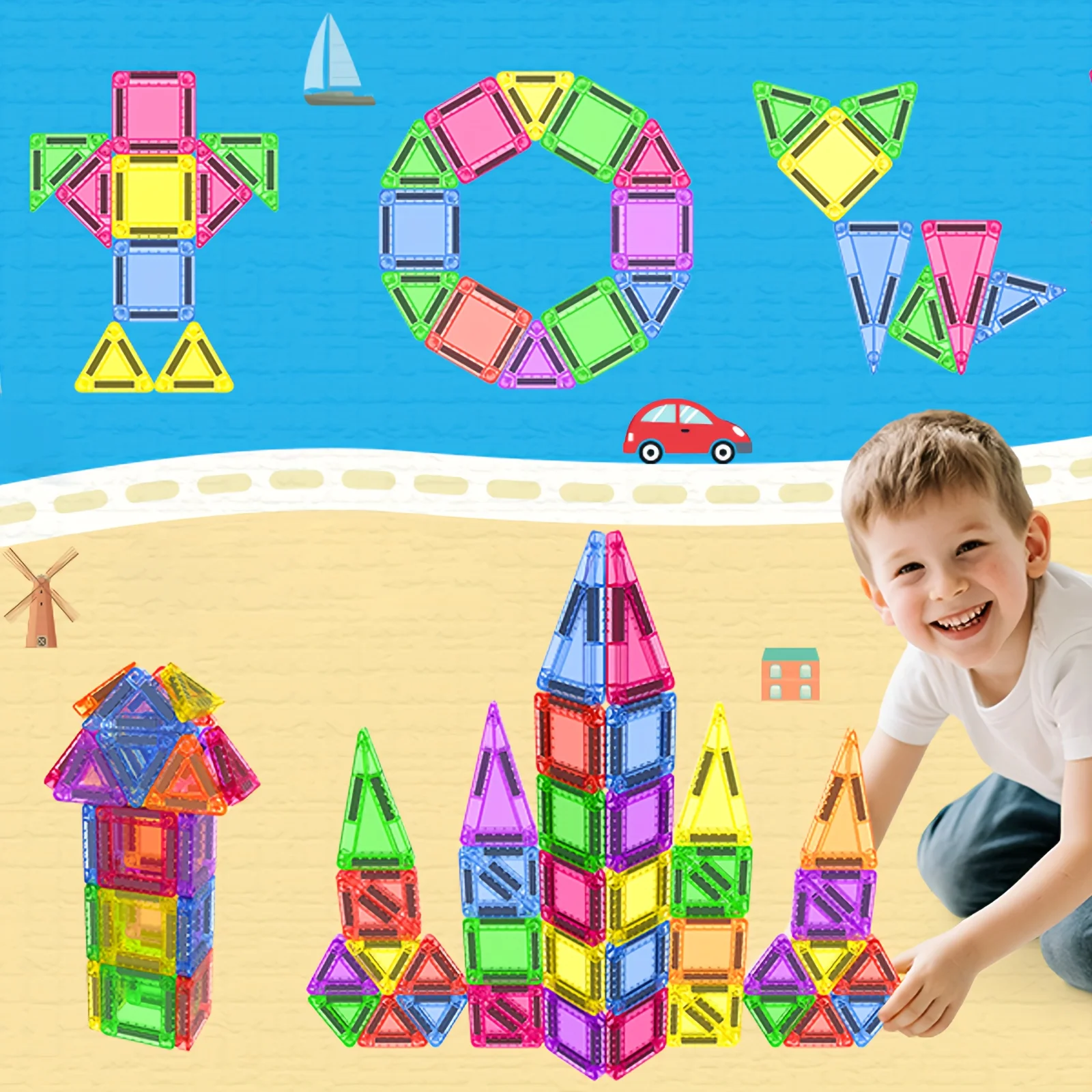 38/56 Uds. Juguetes de bloques de construcción magnéticos, baldosas magnéticas, esenciales para aulas al aire libre, opción ideal para regalos de cumpleaños y vacaciones