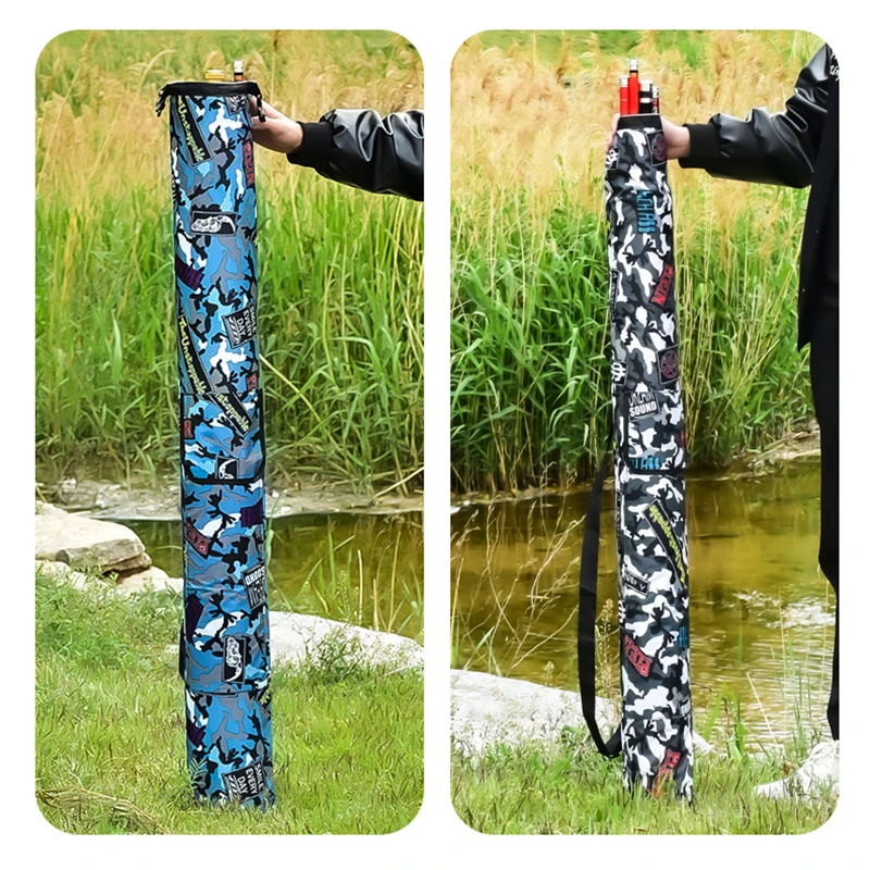 1pc Camouflage Fishing Rod Bag Foldable Fishing Tackle Umbrella Tool Multi-functional With Side Pocket Fishing Pole Storag