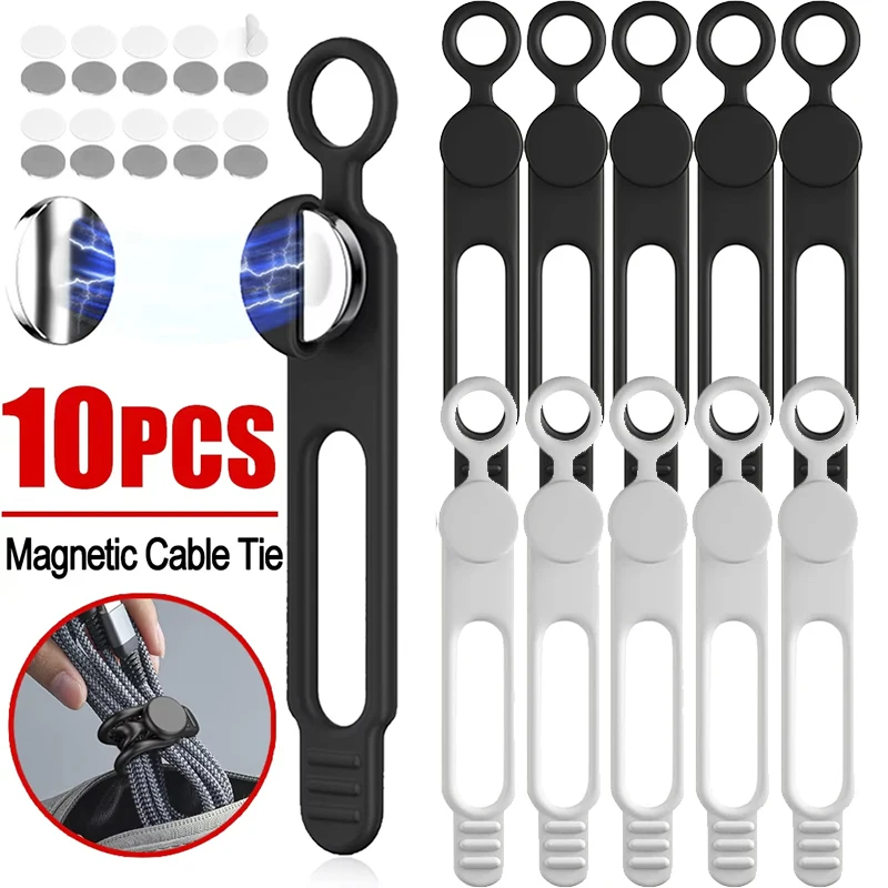 10-1PCS Fascette magnetiche Clip per auricolari Gestione dei cavi Magnete in silicone morbido Organizzatore per cavi Linea Keeper Supporto per cavi