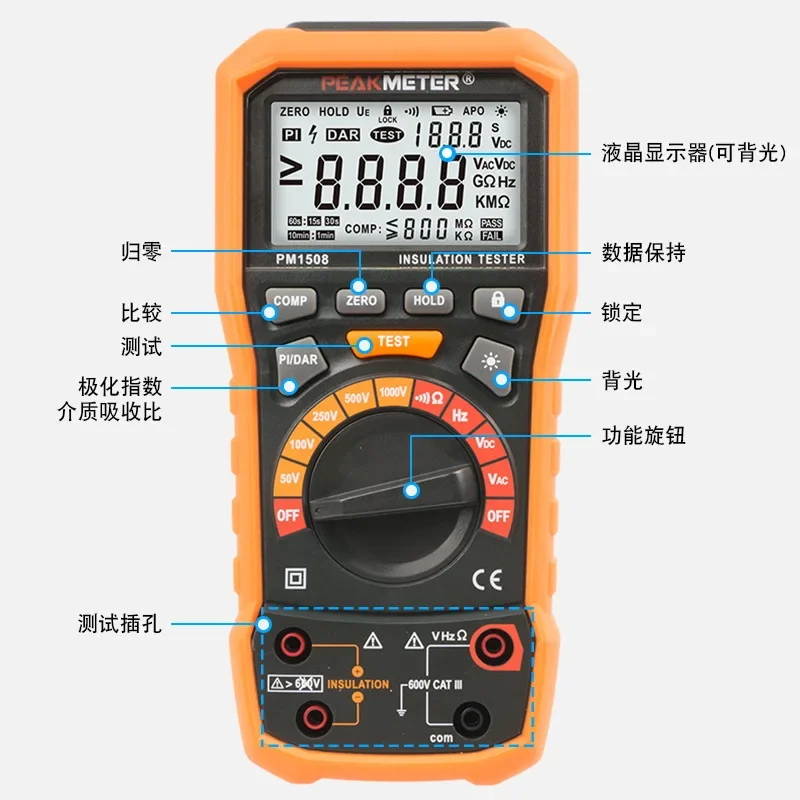 

Handheld Insulation Resistance Tester High-Precision Insulation Resistance Meter Megohmmeter Electronic PM1508