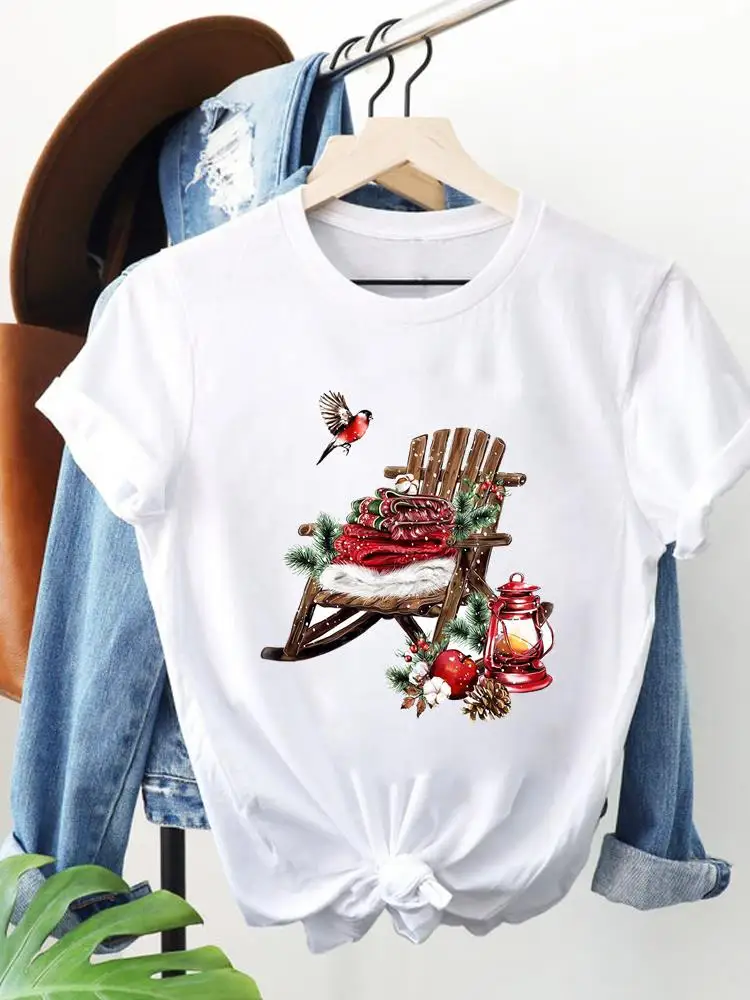 Fashion Women Graphic T-shirts Printing Clothing Festival Trend Merry Christmas Happy New Year Print Short Sleeve Top Tee