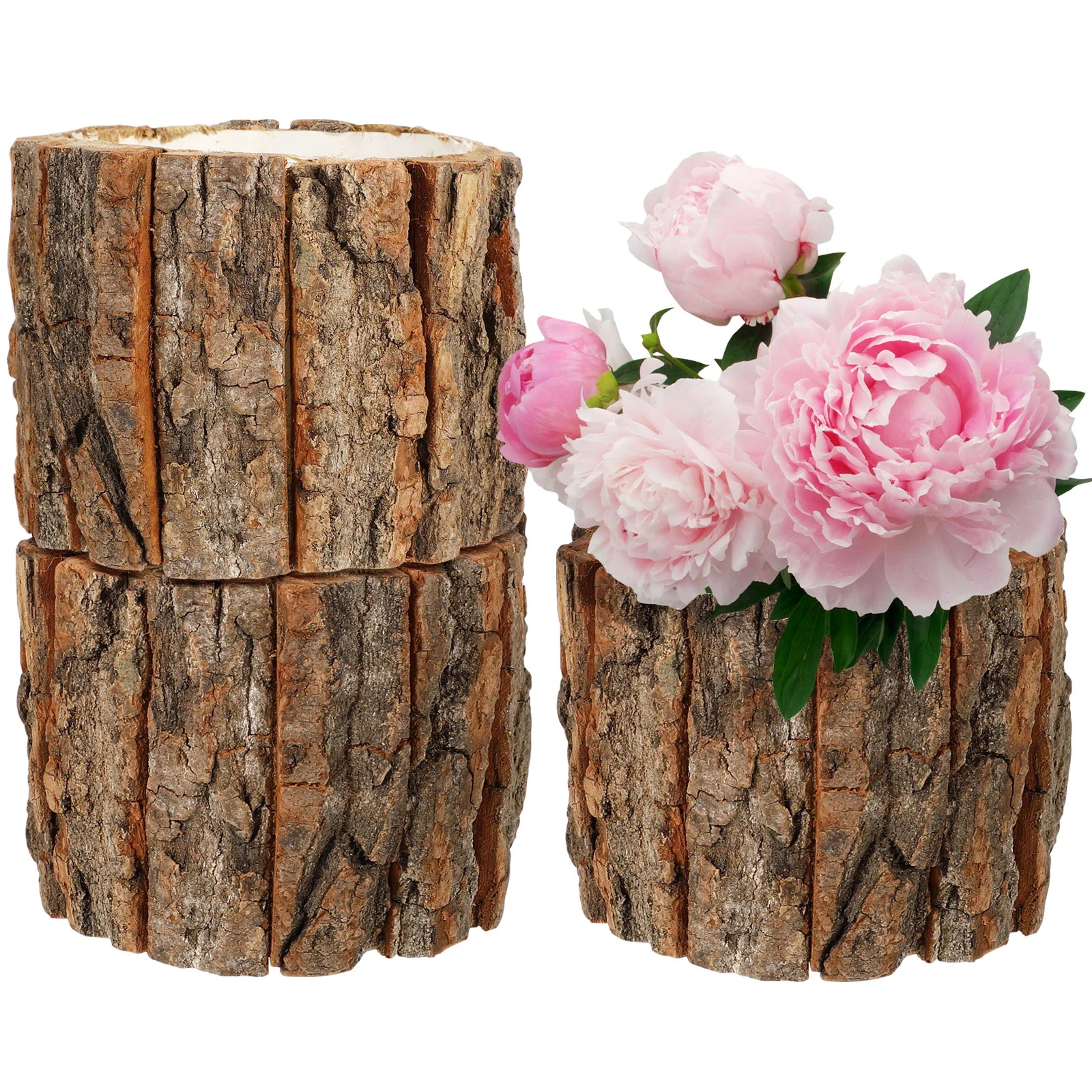 

3 Pcs Bark Surface Flower Bucket Containers Flowerpot Planter Pots Wood Indoor Storage Small