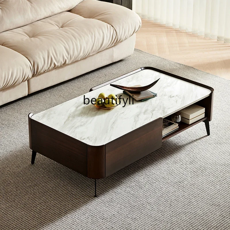 

Coffee table living room, household square marble Italian minimalist rock slab light luxury high sense