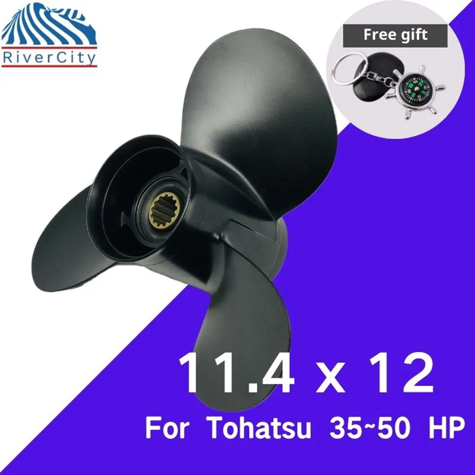 For Tohatsu Nissan 35HP 40HP 50HP 11.4x12 Outboard Propeller Boat Aluminum Alloy Screw 3 Blade 13 Spline Marine Engine