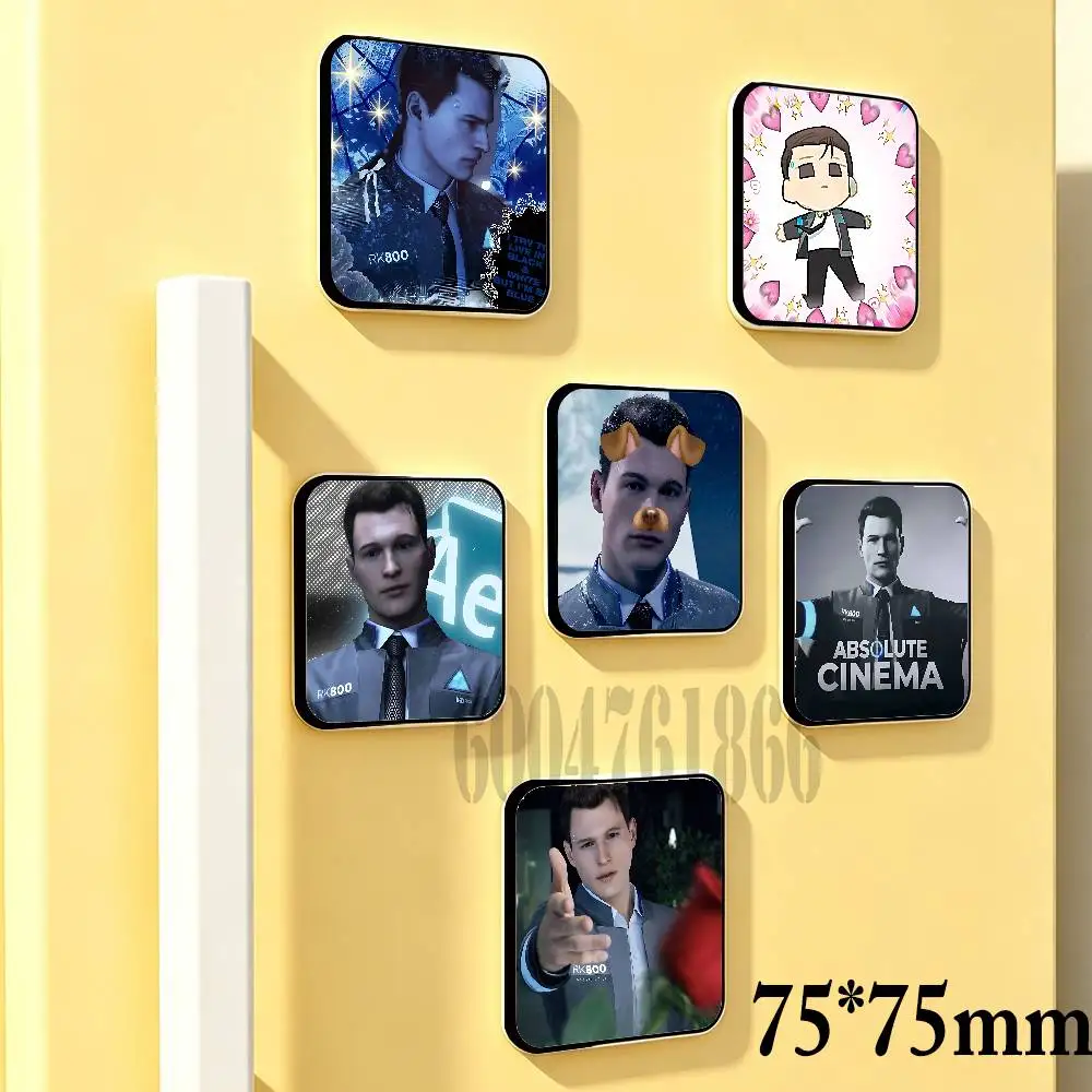D-Detroit Become Human 75mm Square Cute Fridge Magnet Decorative Refrigerator Magnet Home Kitchen Decoration Souvenir Gift