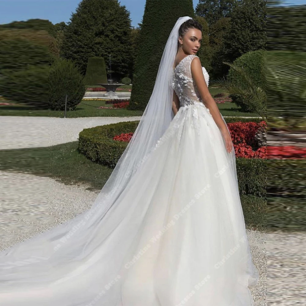 2025 Abiti da sposa eleganti da donna a-line Abiti da sposa senza maniche con stampa floreale in pizzo sexy Lunghezza lavaggio Ball Vestido De Novia