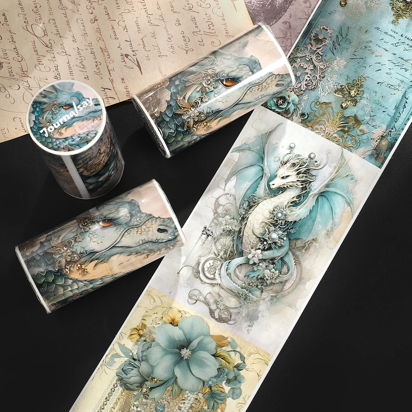 80mm*200cm Vintage Dragon Flower Jewelry Landscape Washi Tape Creative DIY Journal Material Collage Stationery