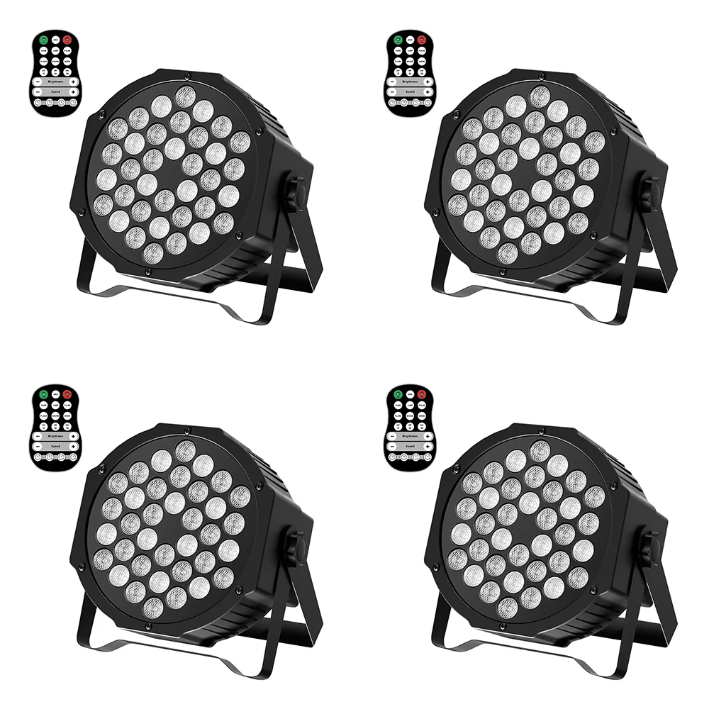 U'King 4PCS 36 LED Stage Flat Par Lighting Effect RGBW DMX512 Voice-activated Colorful Light for DJ Disco Party Bar Show Lights