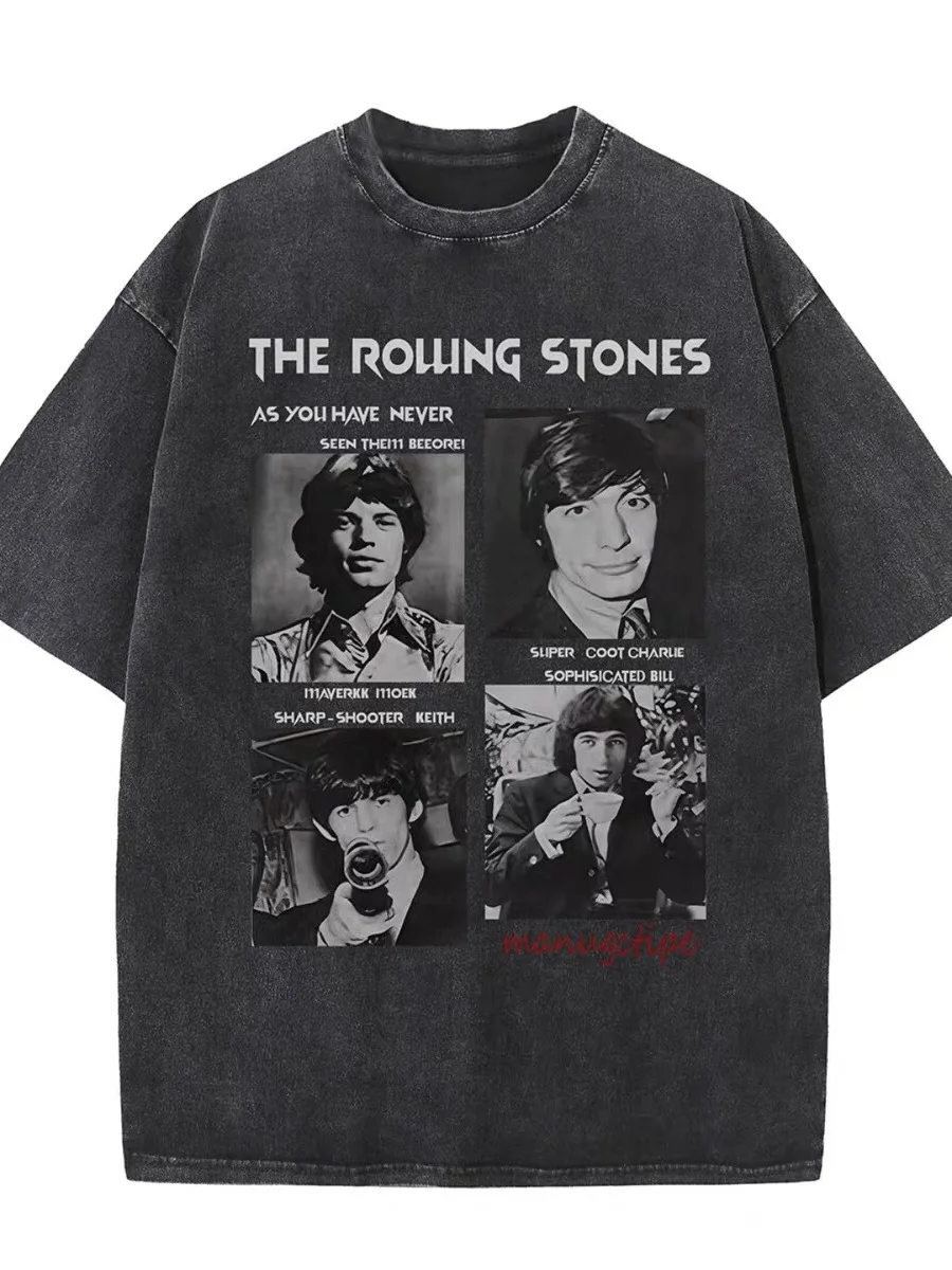 

Washed and Aged Pure Cotton Short-sleeved T-shirts, Summer Fashion Brand Band Portrait Prints, Cool and Fashionable Couple Tops