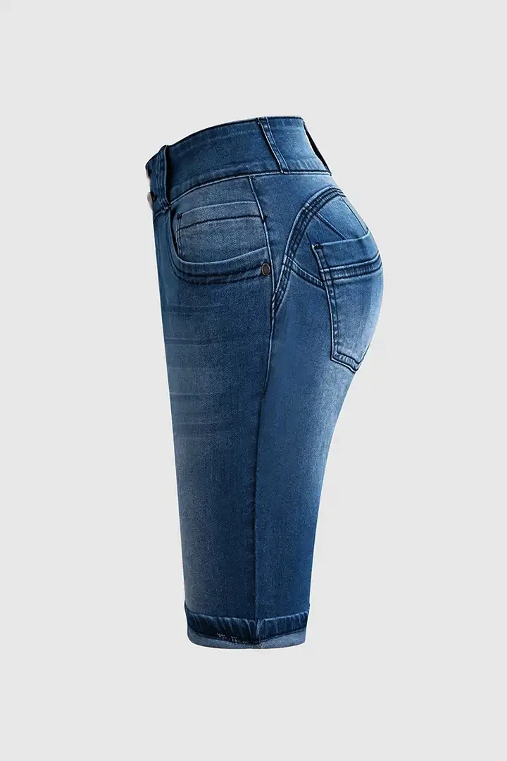 Pantalones vaqueros sexis para mujer, pantalones cortos de mezclilla lavados, cintura alta, ajustados, con cremallera, planos empalmados, bolsillos