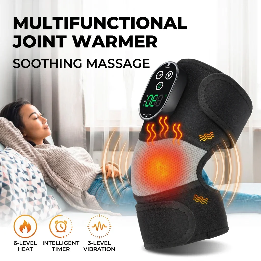 Heated Vibration Knee Massage Pad Cordless Electric Massager 3in1 Shoulder Elbow Hot Compress Thermal Joint Brace Muscle Relax