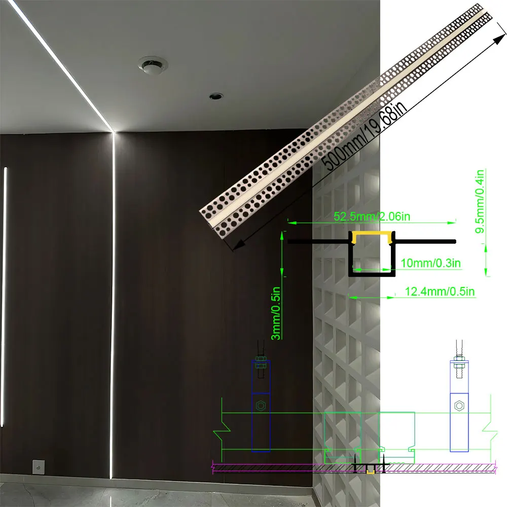 15x9mm (1 szt.) 0.5m wysokiej jakości aluminiowa taśma LED osadzona w oświetleniu instalacja odpowiednia do dekoracji sufitowych i ściennych