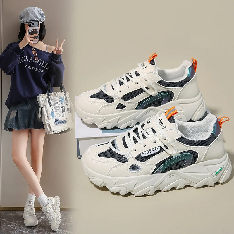 2026 New Spring Summer Women Chunky Dad Sneakers,Thick Platform Height Increasing Breathable Mesh Versatile Running Casual Shoes