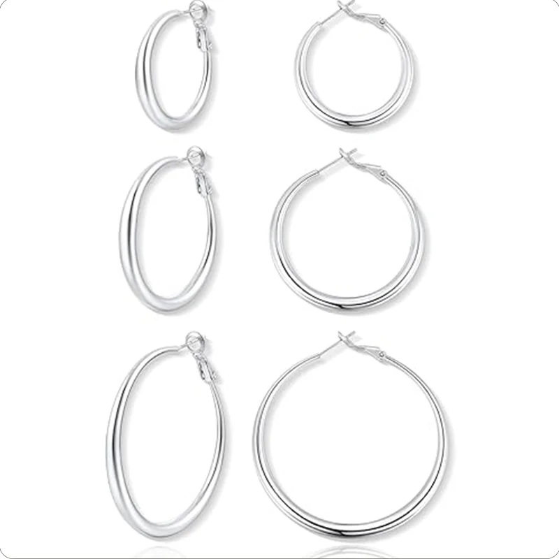 925 Stering Silver Post Hoop Earrings Lightweight & Hypoallergenic Minimalist Hoop Earrings for Women Girls 30mm/40mm/50mm