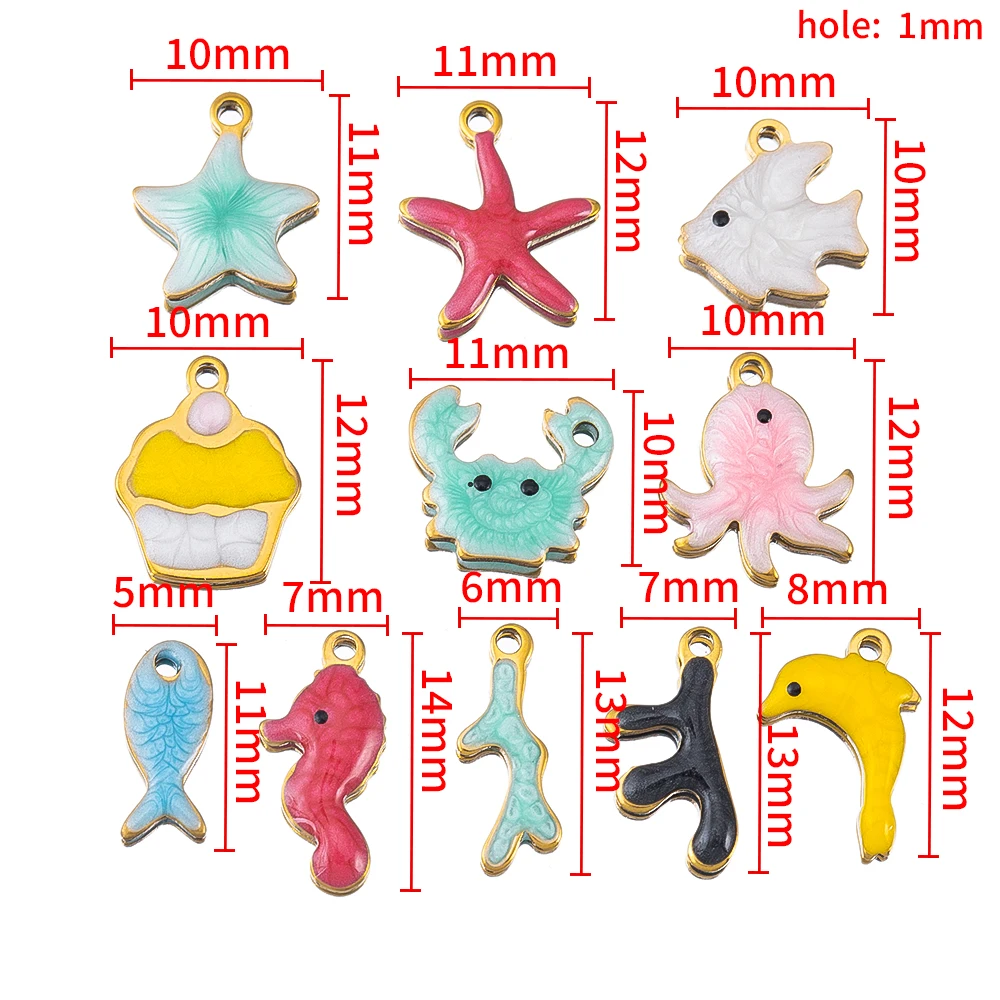 10Pcs Marine Coral Starfish Fish Seaweed Stainless Steel Pendants for DIY Necklaces Earrings Jewelry Making Handmade Accessories