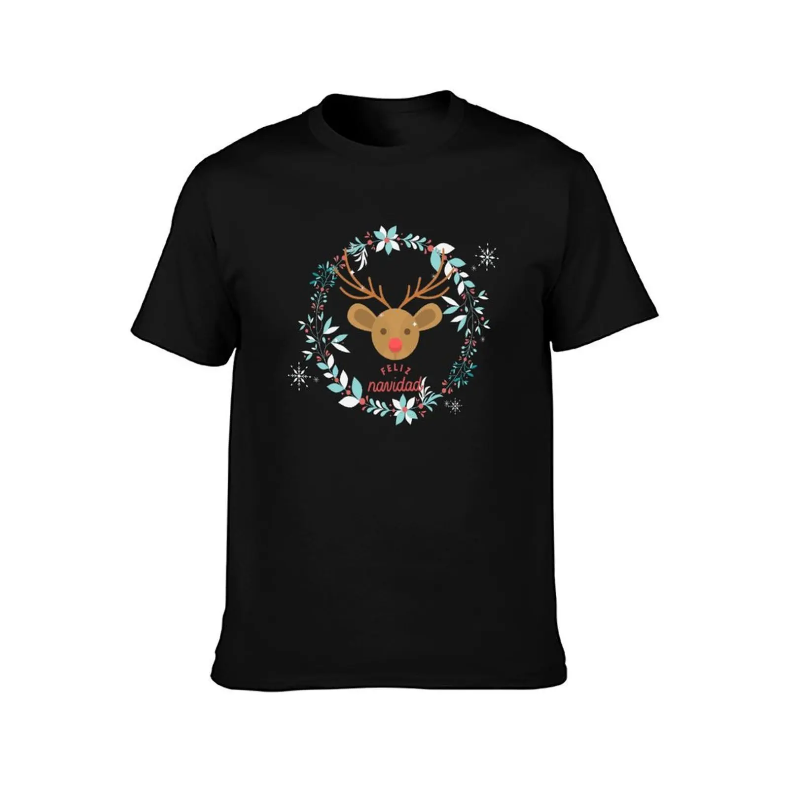 FELIZ NAVIDAD REINDEER T-Shirt, Summer Casual Cotton Tee, Oversized Streetwear Tops, Vintage Graphic Print, Unisex Men Women